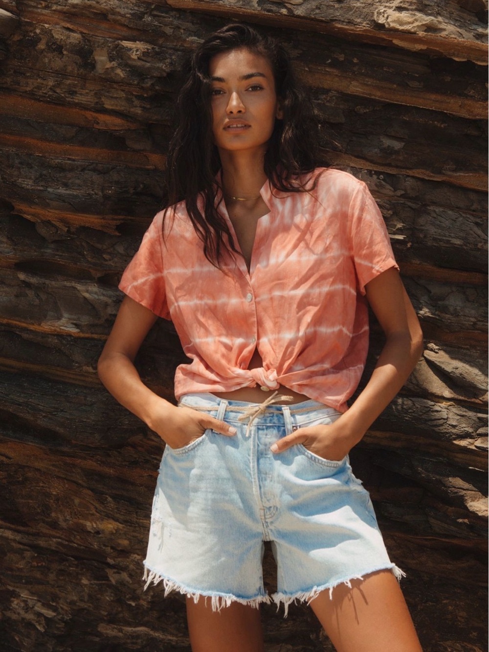 Anthropologie Cloth & Stone Tie-Dye Button Down Short Sleeve Shirt